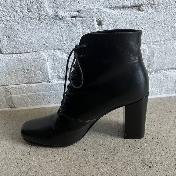 Saint Leather Black Leather Babies 90 Lace Up Heeled Ankle Boots - Picture 6 of 10
